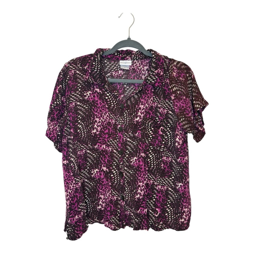 Jaclyn Smith Black & Pink Animal Print Button Front Top 80s Vintage Style 1X - Picture 1 of 5